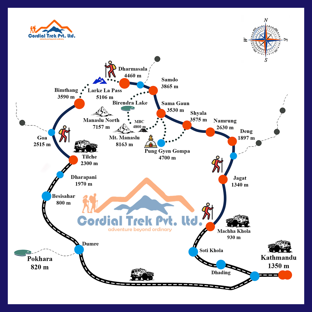 Manaslu Circuit Trek Map