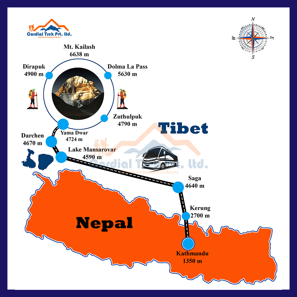 Kathmandu Kailash Tour Map